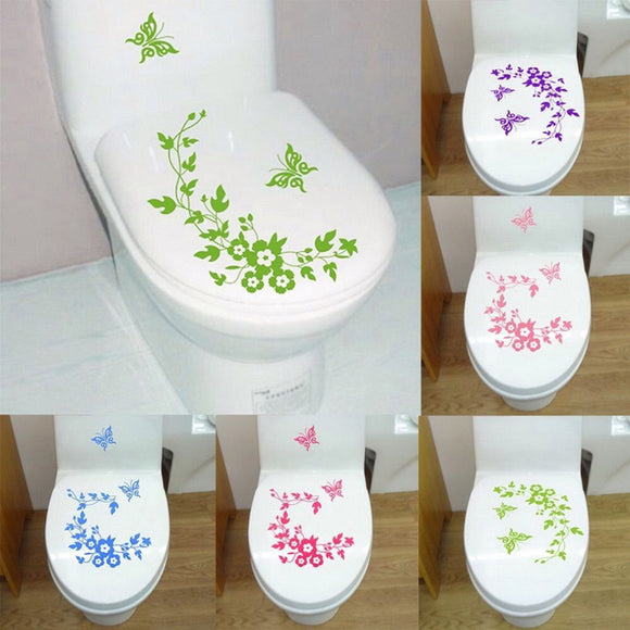 Butterfly Flower Toilet Seat Cover Sticker Wall Refrigerator Art Waterproof Removable Paper