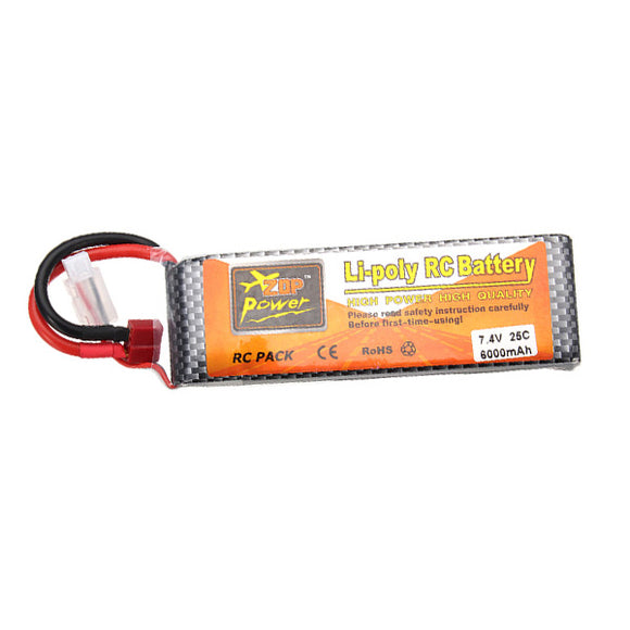 ZOP Power 7.4V 6000MAH 25C 2S Lipo Battery T Plug For RC Car