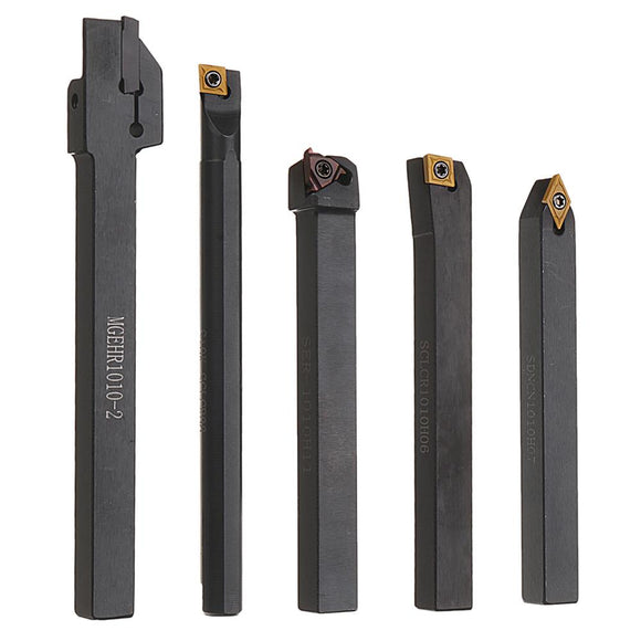 5pcs 10mm Shank Lathe Turning Tool Holder Boring Bar CNC Tools Set with Carbide Inserts and Wrenches