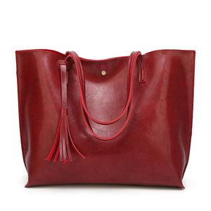 Oil Wax Women Casual Large Capacity PU Leather Handbag