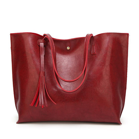 Oil Wax Women Casual Large Capacity PU Leather Handbag