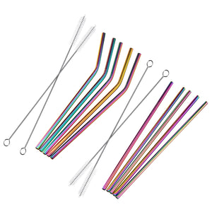 7PCS Premium Stainless Steel Metal Drinking Straw Reusable Straws Set With Cleaner Brushes