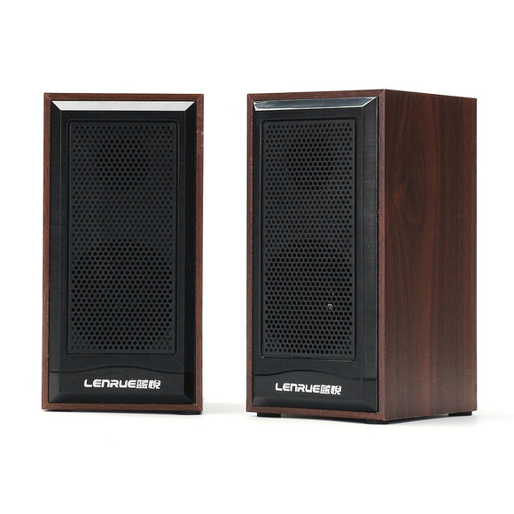 LEnRuE V2200 Wooden Mini Computer Speaker 2.0 Stereo Bass Double Desktop Speakers