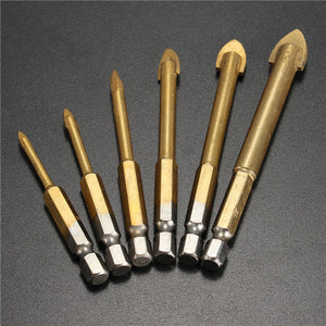 6pcs 4-12mm Hex Shank Tungsten Carbide Glass Drill Bit Cross Spear Point Head Drill Bit