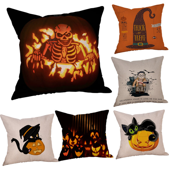 Halloween Soft Pumpkin Pattern Pillowcase Cotton Linen Throw Pillow Cushion Cover Seat Home Decora