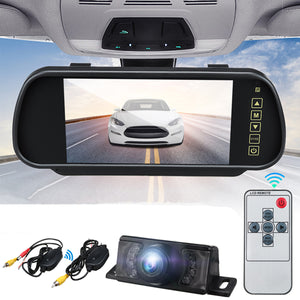 Wireless 7Inch LCD Mirror Monitor Car Rear View IR Reversing Camera Night Vision