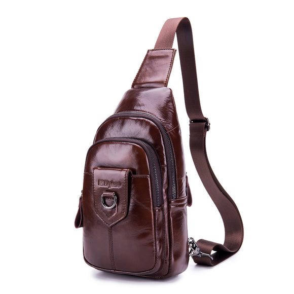 Ekphero Men Genuine Leather Sling Bag Vintage Fashion Chest Bag Shoulder Crossbody Bag