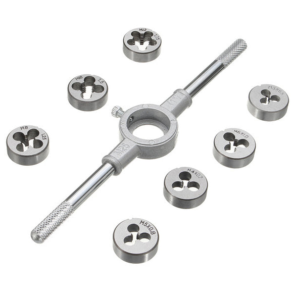 8pcs Metric Tap Wrench and Die Set M3-M12 Nut Bolt Alloy Metal Hand Tools