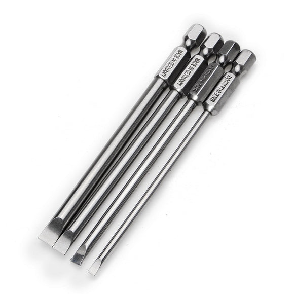 BROPPE 4pcs 100mm Magnetic 3.0-6.0mm Flat Head Slotted Tip Screwdrivers Bits