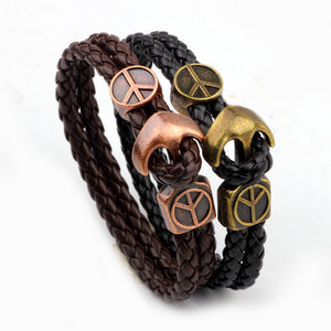 Trendy Peace Sign Anchor Serpentine Weaving Men Bracelet Jewelry Gift