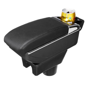 Black Leather Black Line Double Layer Armrest Car Storage Box For Mitsubishi 2014-2018