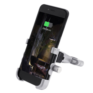 Rechargeable Phone Mount Premium Aluminum 20-29MM Handlebar Holder Sliver For ATV Motorcycle