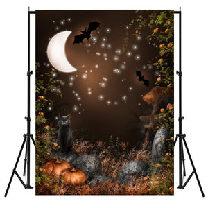 5x7FT Black Cat Night Bat Halloween Theme Photography Backdrop Studio Prop Background