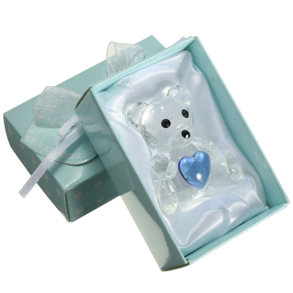 Crystal Bear Blue Heart Christening Baby Shower Favor Home Party Furnishings Decorations Gift