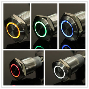 12V 16mm Latching Angel Eye LED Push Button Switch Flat Head Metal illuminated Push Button Switch