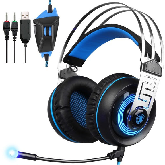 Sades A7 3.5mm Wired Stereo Surround Noise Cancelling Gaming Headset with Mic Light