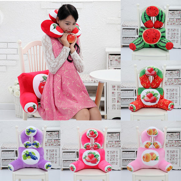 Plush Squishy 3D Fruit Printing U Shape Neck Pillow Waist Back Cushion Sofa Bed Office Car