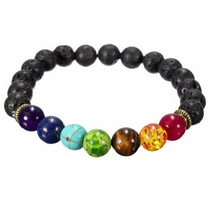 Black Lava Rock Stone Colorful Beads Elastic Bracelet