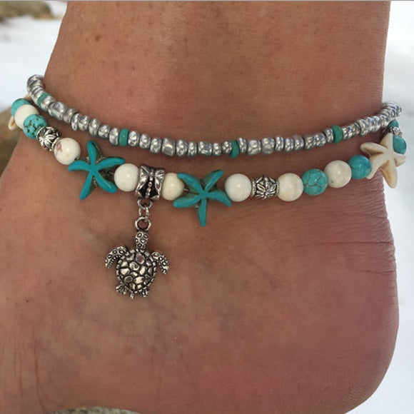 Conch Beads Yoga Anklets Beach Turtle Pendant Moon Heart Pearl Crystal Beads