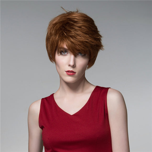 Straight Short Human Hair Wigs Cool Side Bang Virgin Remy Mono Top Capless Unique 14 Colors