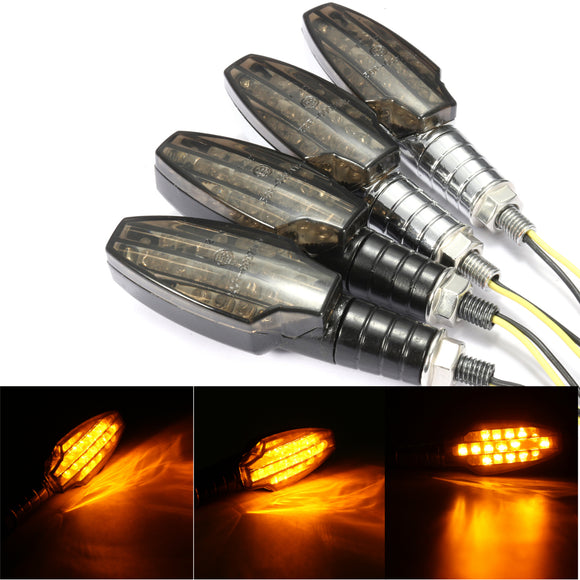 Pair E8 Motorcycle Metal 16 LED Turn Signal Indicator Light Blinker Amber Universal