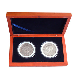 Oak Slab Wood Collection Coin Storage Box Display Holder for 2Pcs 52mm Round Coin