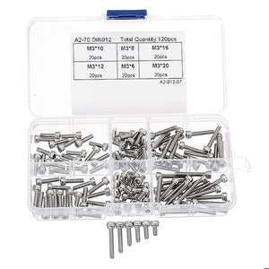 Suleve M3SH4 M3 Stainless Steel Hex Socket Cap Head Screw Allen Bolt Assortment Kit 120Pcs