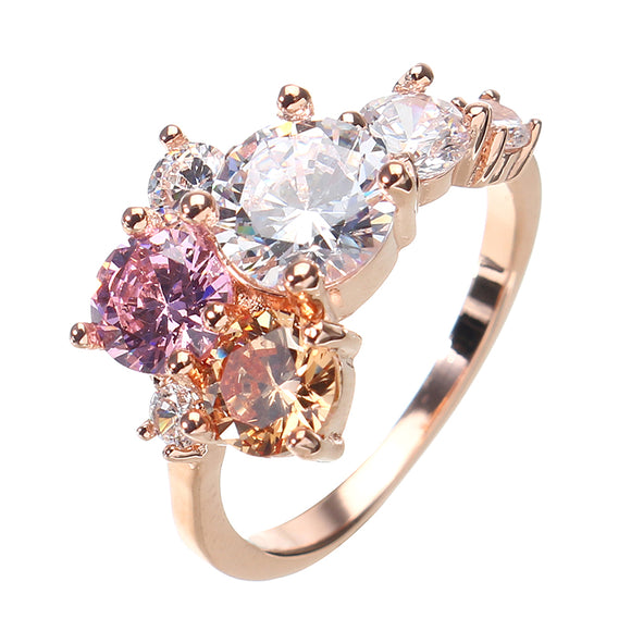 Trendy Gold Plated Multicolor Zircon Ring Sweet Engagement Women Ring