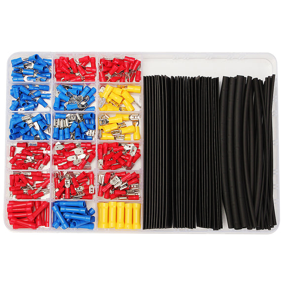 320pcs Terminals Connectors + 60pcs 2:1 Black Heat Shrink Tube Assorted Box Kit