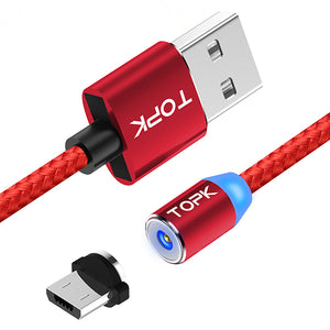 TOPK R-Line2 Reversible Micro USB LED Magnetic Braided Fast Charging Data Cable 1M For Phone Tablet