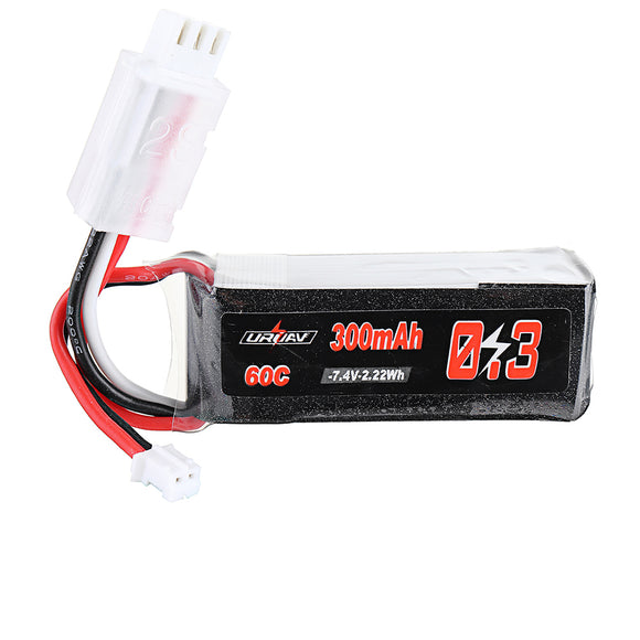 URUAV 7.4V 300mAh 60C 2S Lipo Battery PH2.0 Plug for RC Drone