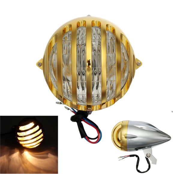 H4 12V 35W Motorcycle Bullet Halogen Headlight For Harley Light Gold Chrome