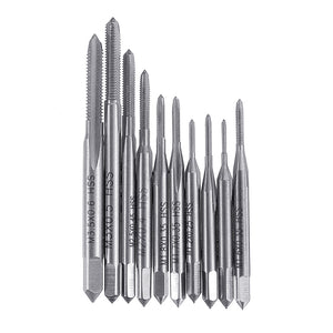 Drillpro 10pcs M1-M3.5mm HSS6542 Screw Tap Straight Flute Taper and Plug Metric Screw Tap