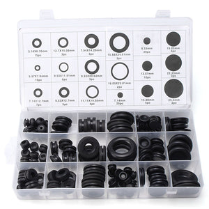 125Pcs Black Rubber Grommet Seals Washer O-Ring Waterproof Ring