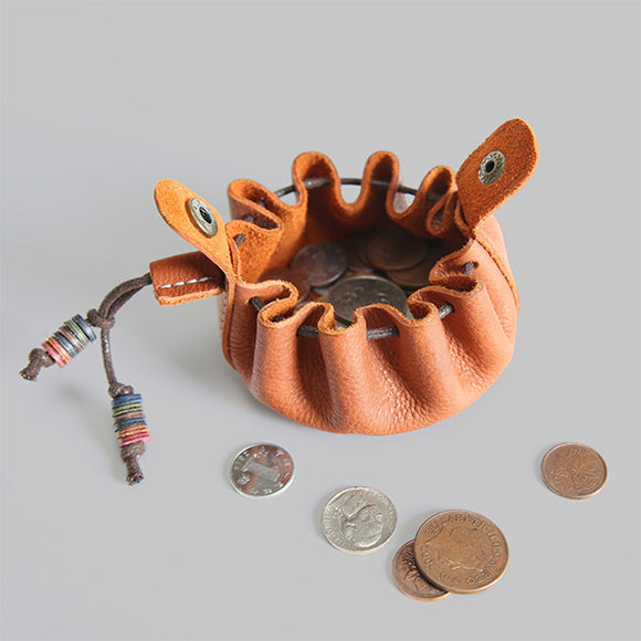 Handmade Top Layer Cow Leather Coin Purse Genuine Leather Drawstring Coin Bag For  Men And Women