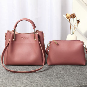 Women Faux Leather Two-piece Set Bucket Bag Handbag Shoulder Bag