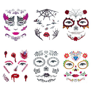 6pcs/set Halloween Costume Cosplay Party Makeup Face Eye Terror Temporary Tattoo Sticker Waterproof