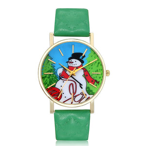 Cute Cartoon Snowman Women Children PU Leather Wrist Watch