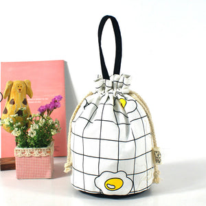 Brenice Women Canvas Cartoon Creative Bucket Bag String Bags Cosmetic Bag Storage Bag