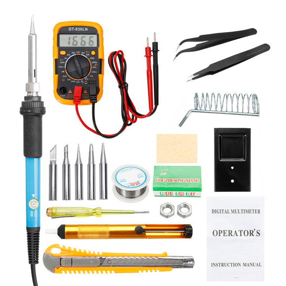 60W Electric Solder Iron Kit Wood Burning Pen 9V Multimeter LCD Welding Tools US Plug