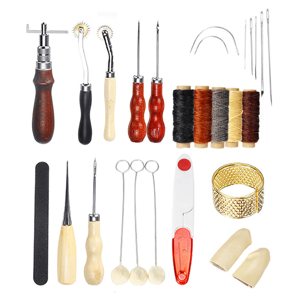 27Pcs Leather Handmade Craft Tool DIY Goods Working Tools Kit Hand Sewing Carving