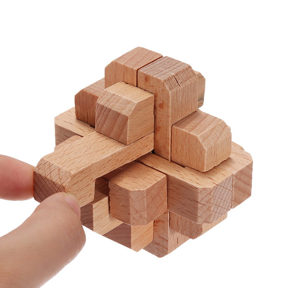 New Design IQ Brain Teaser Beech Kong Ming Lock Wooden Interlocking Burr 3D Puzzles Game Toy Type 1