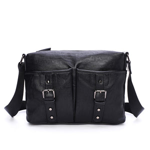 Genuine Leather Shoulder Bag Preppy Style Schoolbag Satchel Solid Casual Crossbody Bag For Men