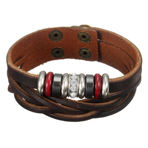 Unisex Punk Leather Beads Braided Wristband Bangle Bracelet