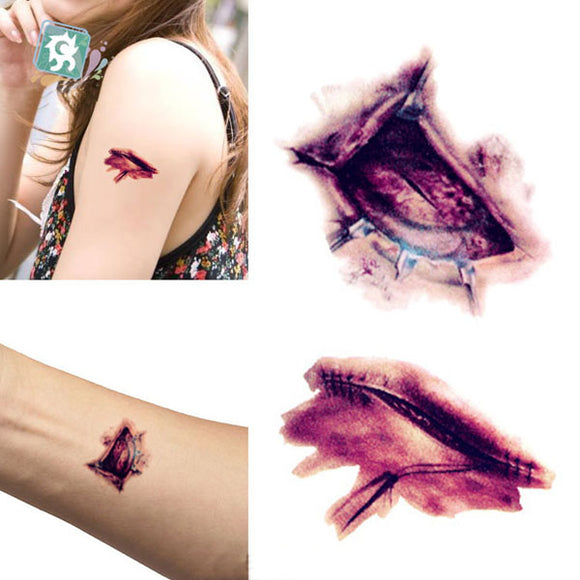 Halloween Fake Scab Bloody Makeup Zombie Scars Tattoos  Terror Wound Scary Bloody Sticker