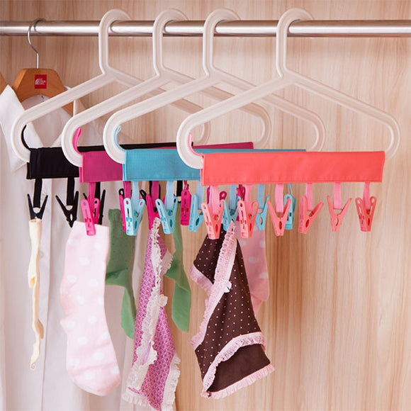 Portable Folding Clothes Storage Hanger Rack Creative Cloth Clip Multifunctional Travel Clothespin