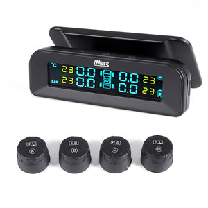 iMars T260 Solar Tire Pressure Monitor System Real-time Tester LCD Screen 4 External Sensors Auto Power On Off