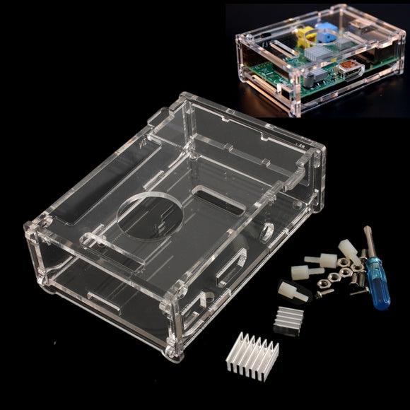 Transparent Clear Acrylic Case Box + 2* Heatsink Kit for Raspberry Pi Model B+