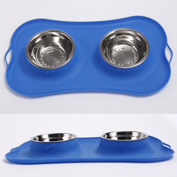 Stainless Steel Dog Cat Bowl Non Spill Silicone Mat Pet Water Food Dish Feeder