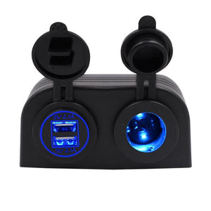 CS-489J1 Caravan Car Yacht 4.2A Dual USB Universal Car Charger with 12V Lamp Holder